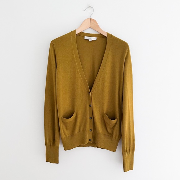 LOFT Sweaters - LOFT Mustard Cardigan Sweater With Front Pockets